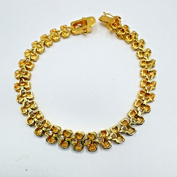 Gold Vermeil Sterling Silver Heart Bracelet Cubic Zirconia 7" - Picture 6 of 10